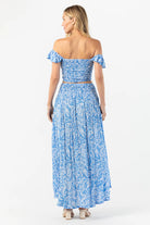Blue printed button down skirt