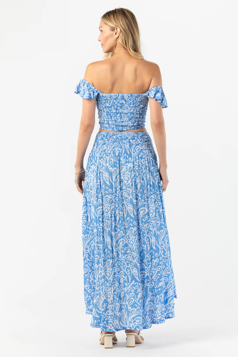 Blue printed button down skirt