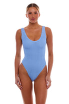 Textured one size one piece with a scooped neck and thick shoulder straps