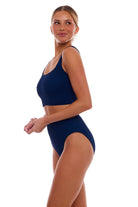 One size textured crop top in Navy Blue