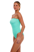 Strapless one size one piece with textured fabric in Mint Green