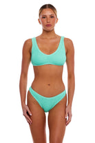 Sporty scoop neck textured top with thick shoulder straps in Mint Green