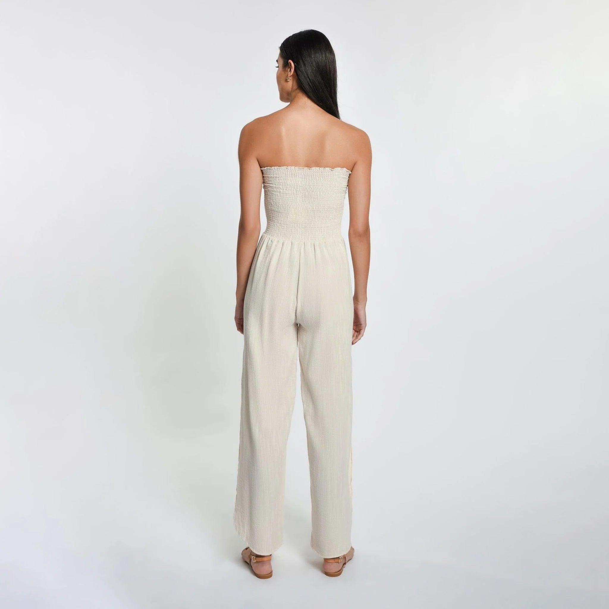strapless cotton jumpsuit in beige