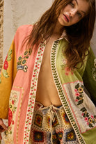 Embroidered floral print button down coverup shirt