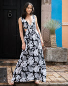 Plunging maxi dress with fauna print