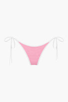 Ribbed tie side bikini bottom in pink with white trim