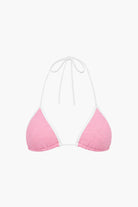 Adjustable triangle bikini top in pink with white trim