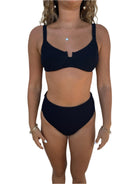 Textured high waist bottom in black