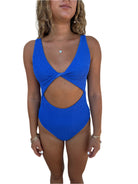 Blue textured twist front one piece