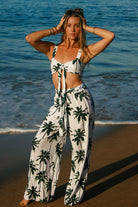 Palm tree print white pants