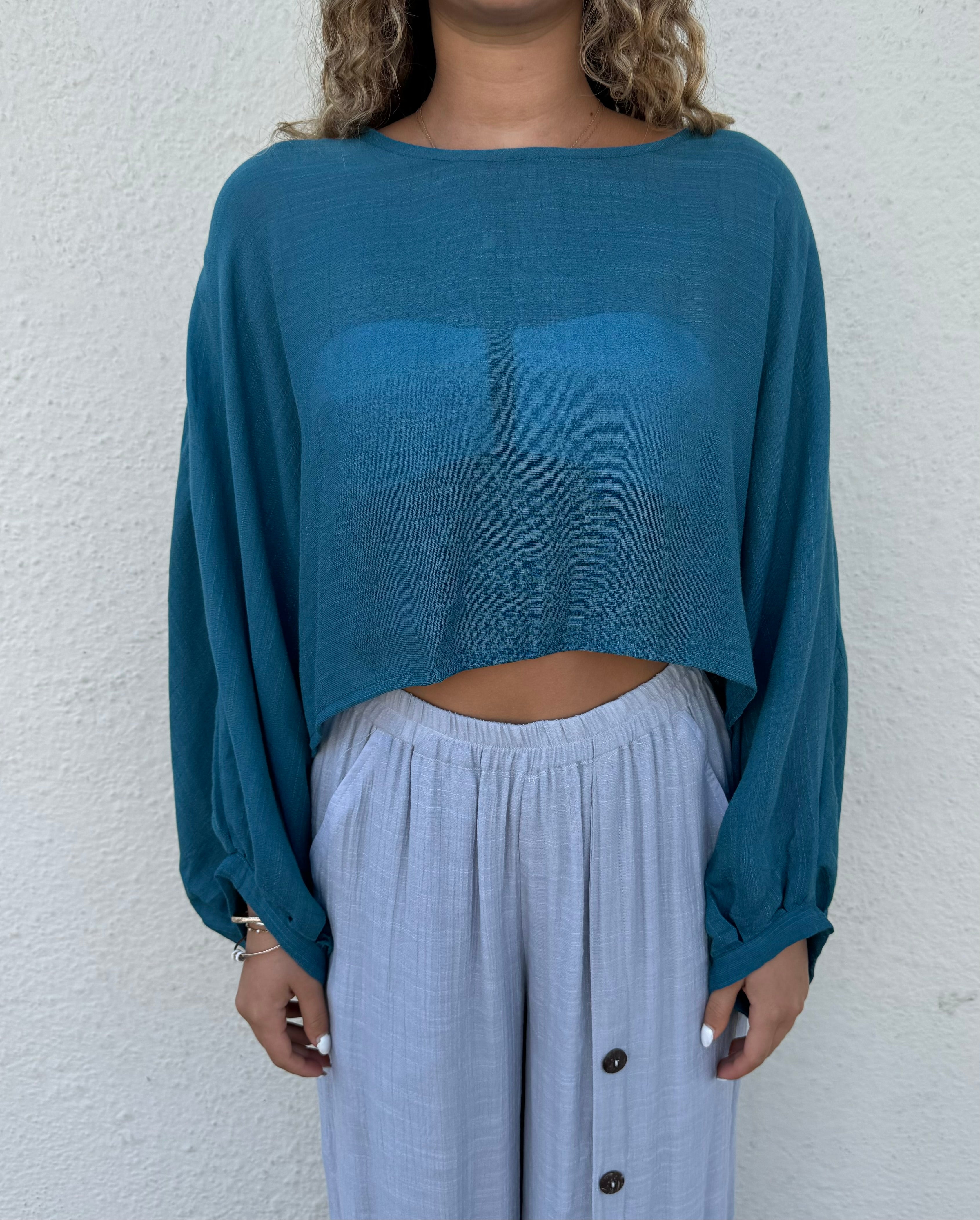 Long sleeve cropped top in Teal