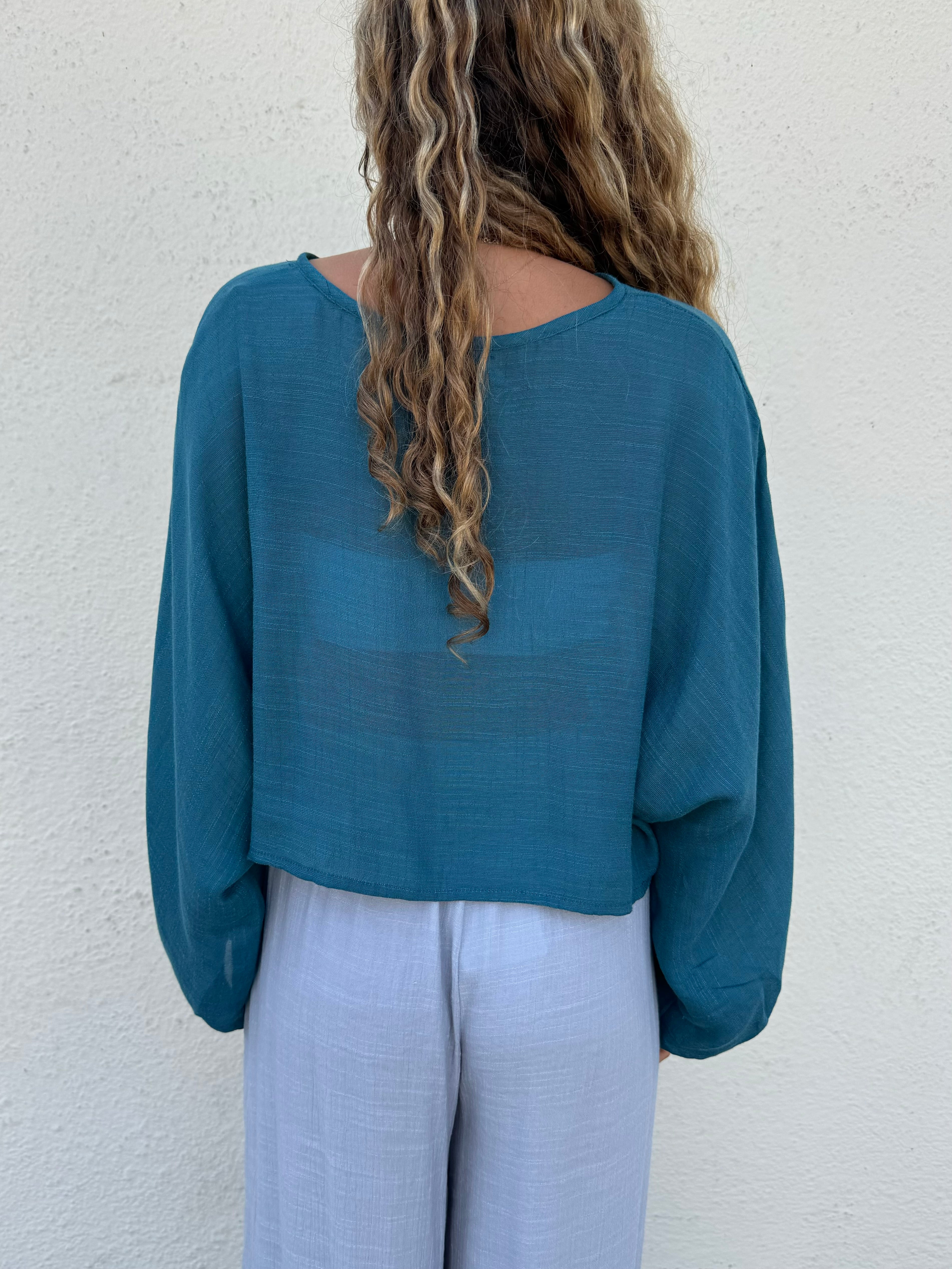 Long sleeve cropped top in Teal
