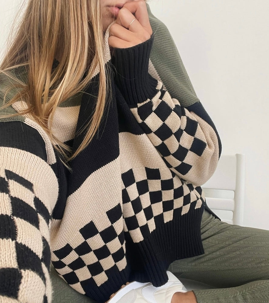 checkered print sweater