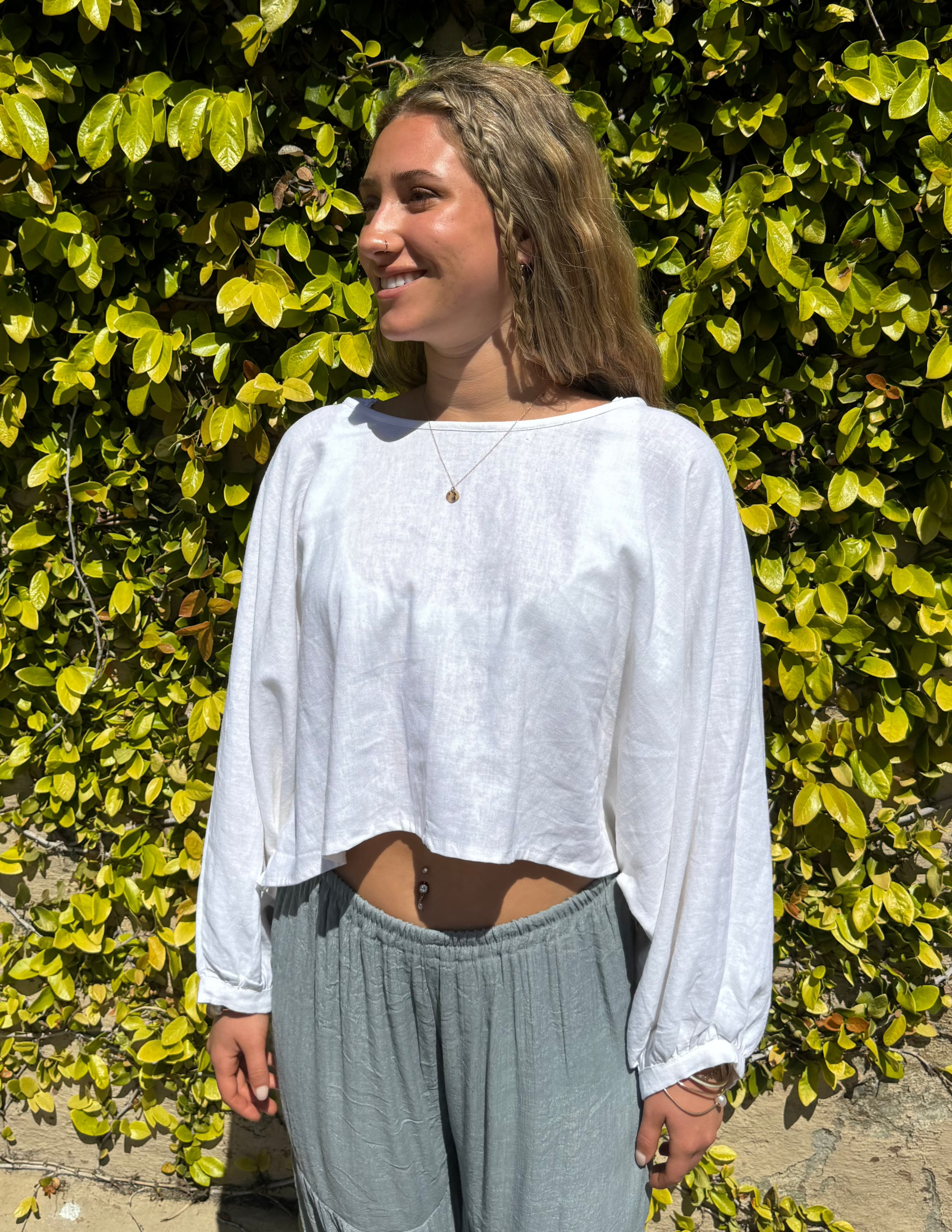 Flowy linen top in White.