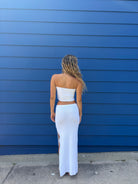 Strapless bandeau style crop top in White