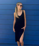 Midi dress with side slit in Black
