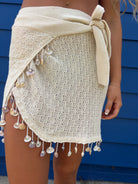 Mini wrap skirt with seashell beading