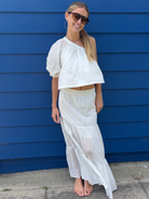 Flowy one shoulder crop top in white