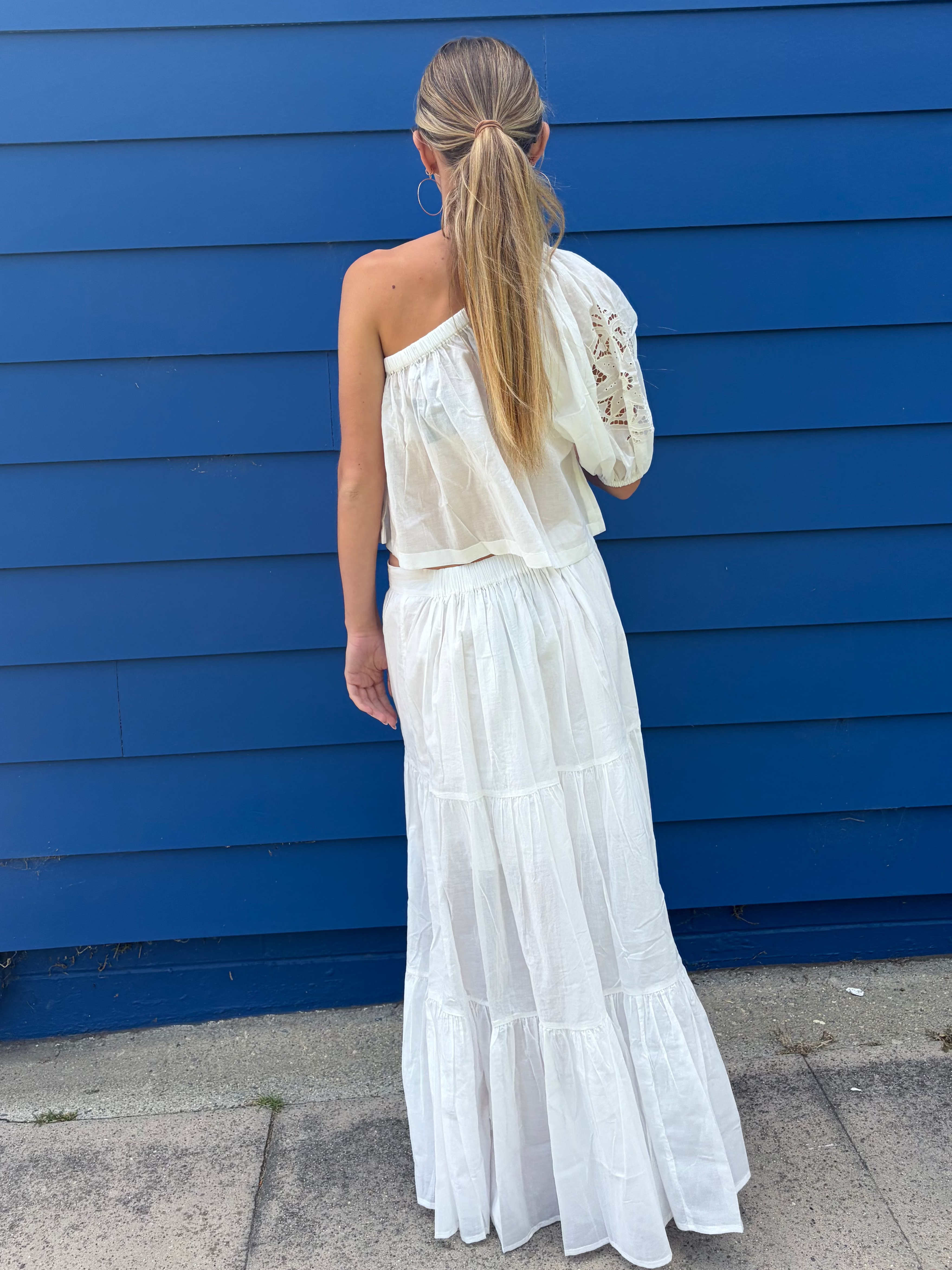 Tiered maxi skirt in white