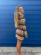 Long sleeve brown mini dress