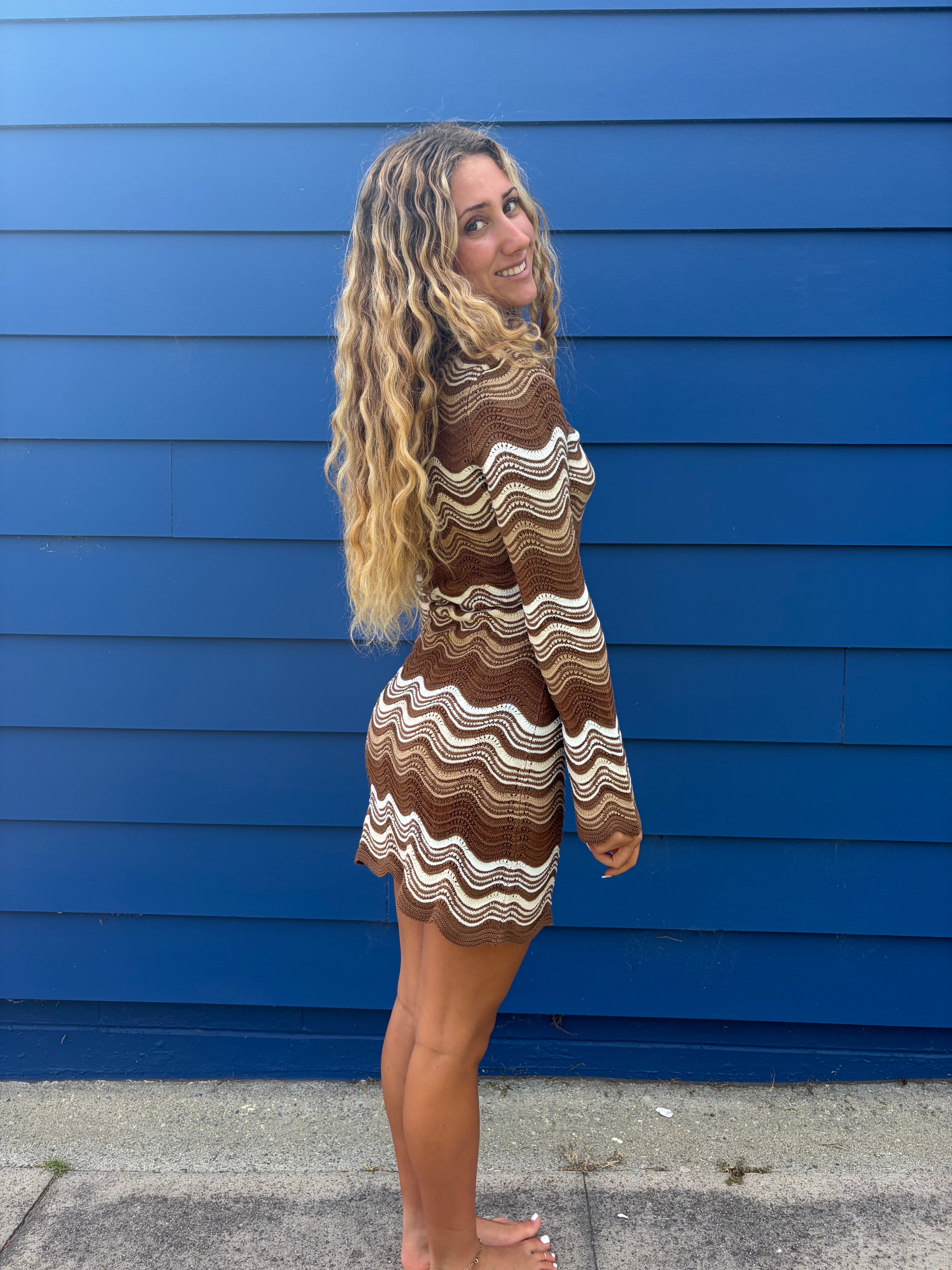 Long sleeve brown mini dress