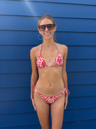Tie side bikini bottom in red print
