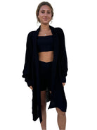 Long black open cotton cardigan