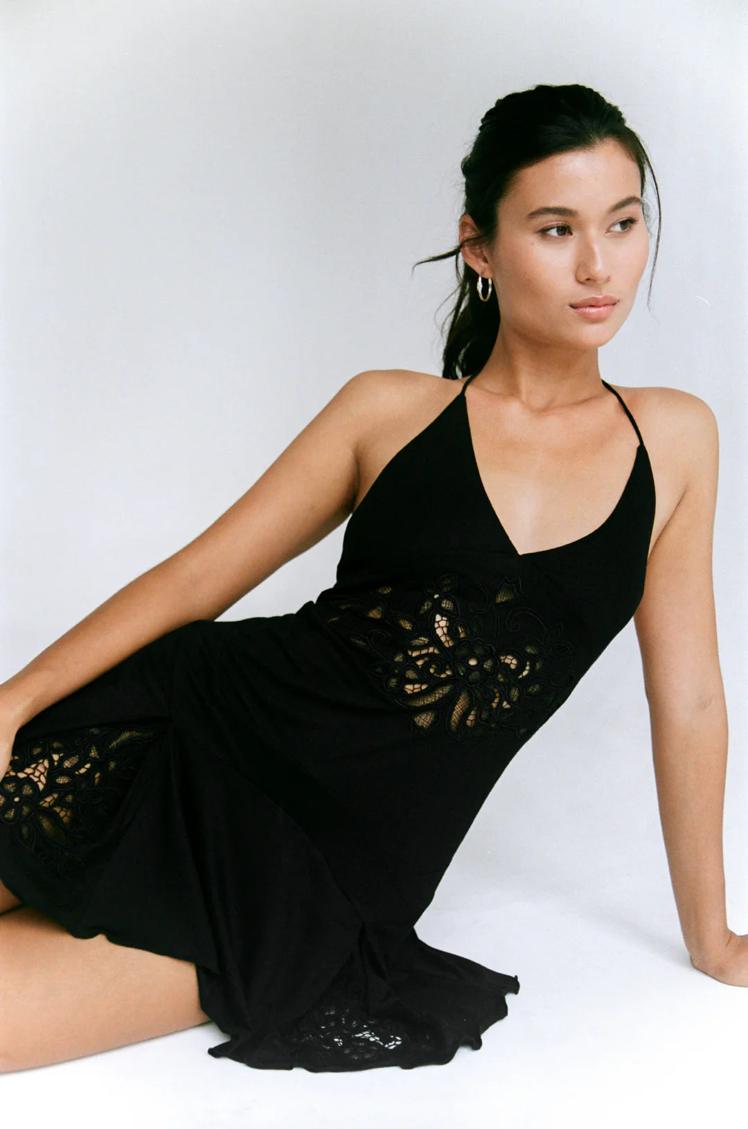 Embroidered Black Mini Dress 