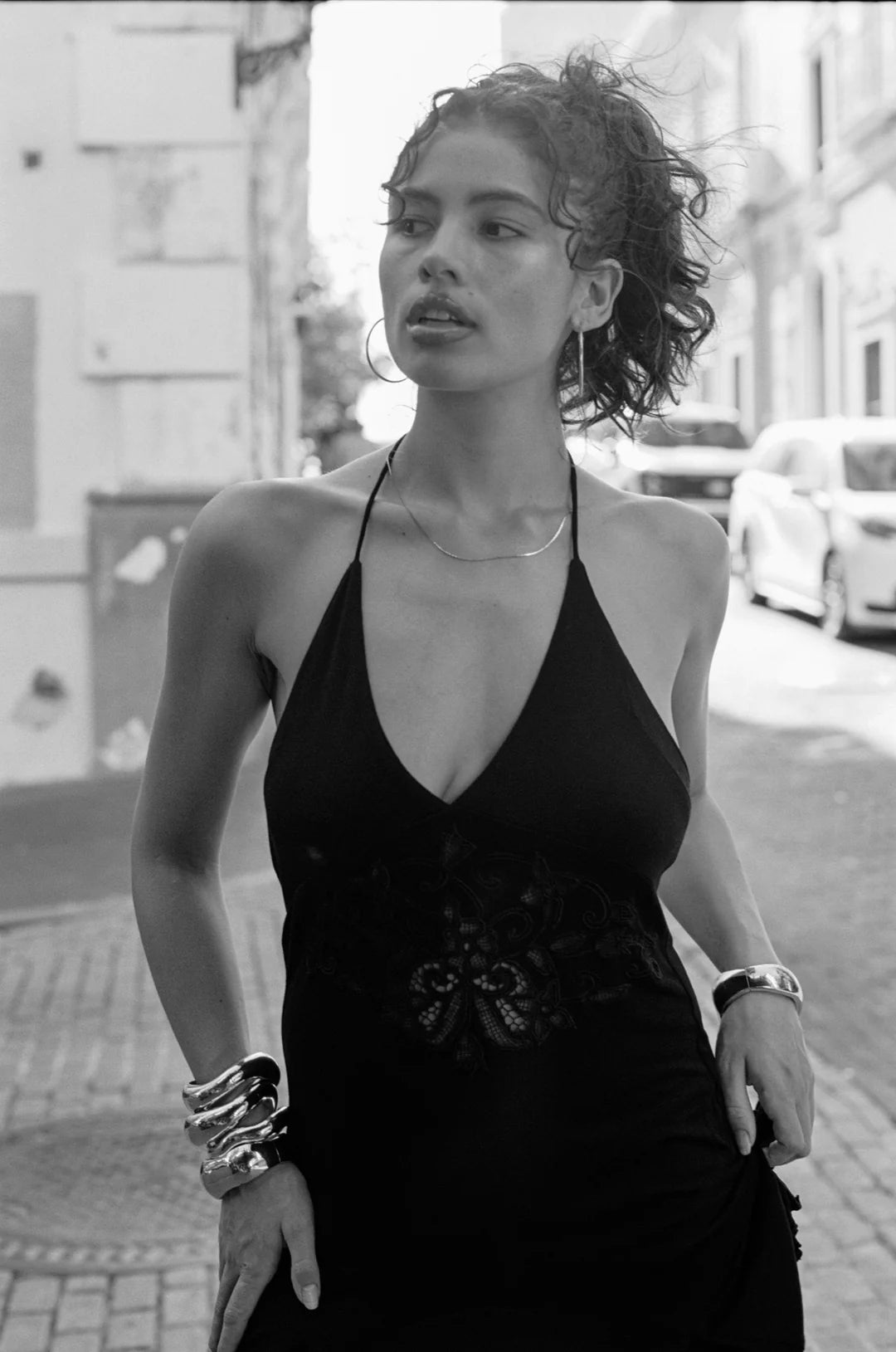 Embroidered Black Mini Dress 