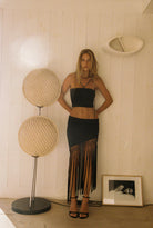 Asymmetrical Fringy Black Skirt