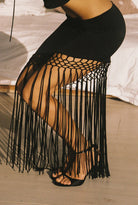 Asymmetrical Fringy Black Skirt