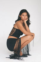 Asymmetrical Fringy Black Skirt