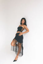 Asymmetrical Fringy Black Skirt
