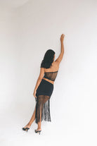 Asymmetrical Fringy Black Skirt
