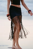 Asymmetrical Fringy Black Skirt