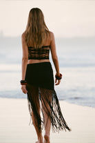 Asymmetrical Fringy Black Skirt