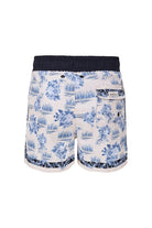 Boys' swim trunk in white with blue print