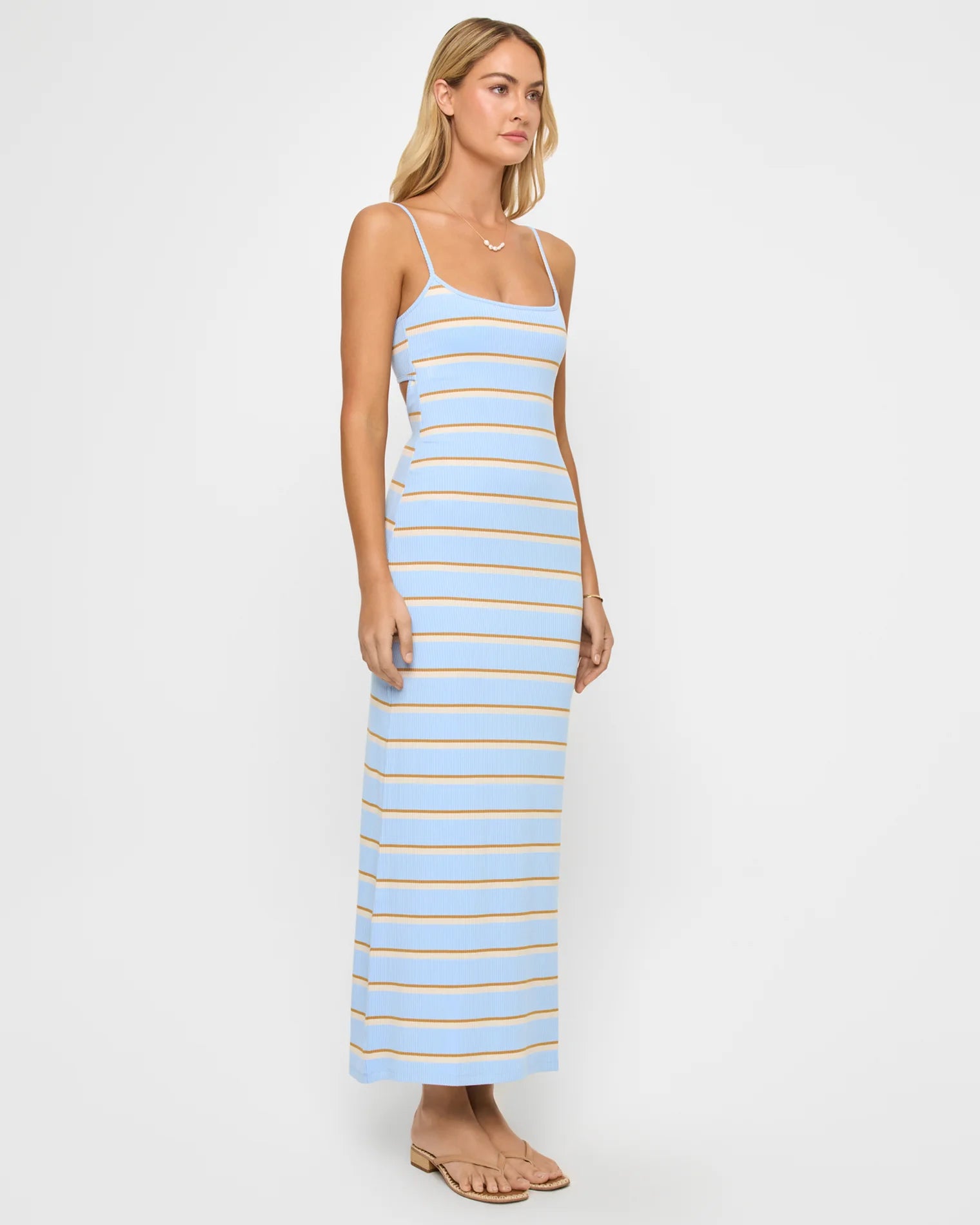 Striped dress with ribbed fabric and a scooped neck with spaghetti straps