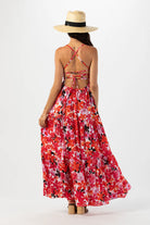 Red Floral Print Maxi Dress 