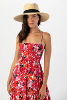 Red Floral Print Maxi Dress 