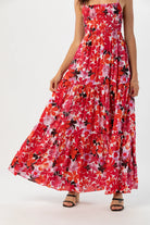Red Floral Print Maxi Dress 