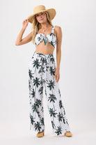 Palm tree print white pants