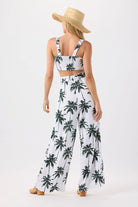 Palm tree print white pants