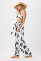 Palm tree print white pants