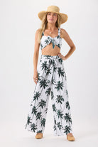 Palm tree print cropped tank in white