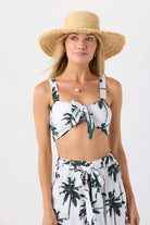 Palm tree print cropped tank in white