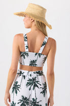 Palm tree print cropped tank in white