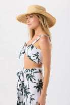Palm tree print cropped tank in white