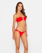 Strapless bandeau top with a ring front and tie back in Red