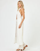 Drawstring eyelette pants in Cream